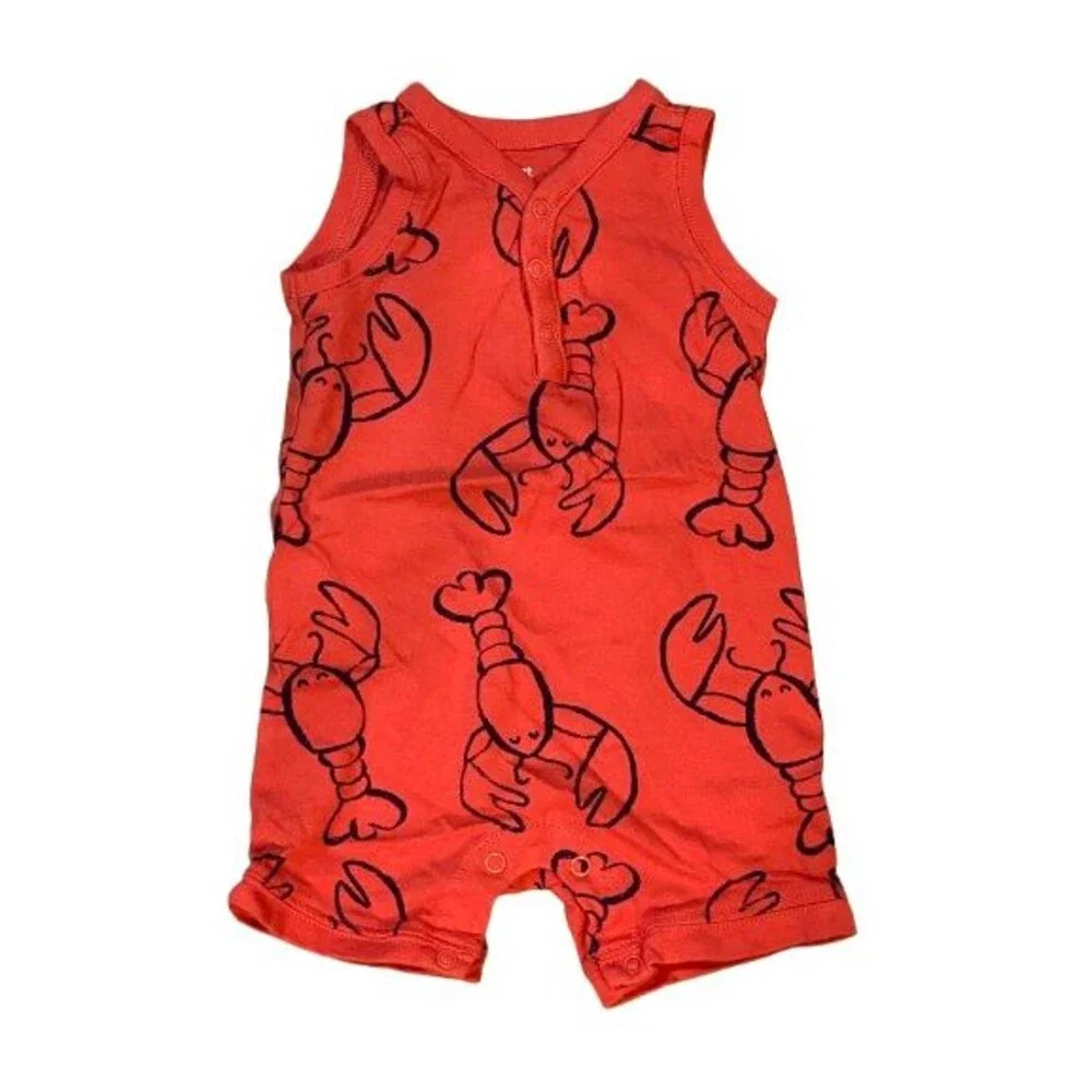 Baby 9 Month Romper Carter's Sleeveless Red Cotton Lobster Bodysuit